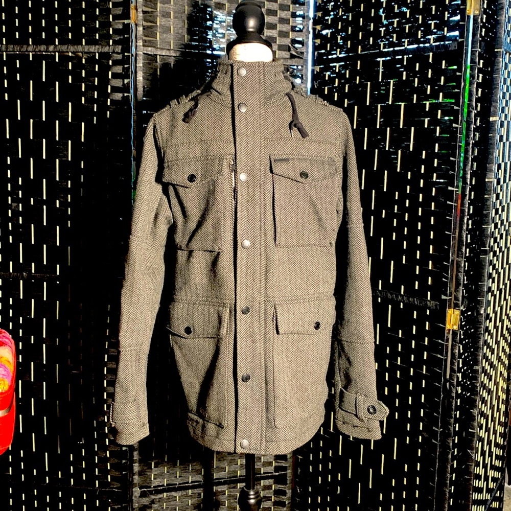 Empyre Herringbone Pea Coat w/ Lots of Pockets Men’s Small